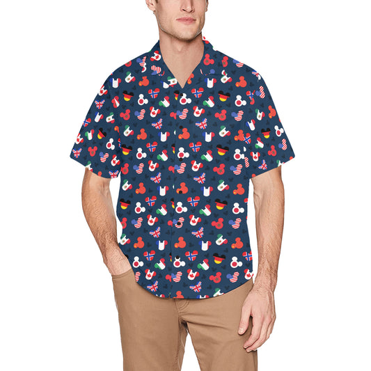 Mickey Flags Hawaiian Shirt With Chest Pocket