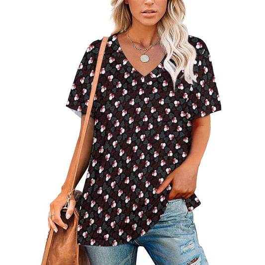 Mickey And Minnie Dots Women's V-Neck T-Shirt