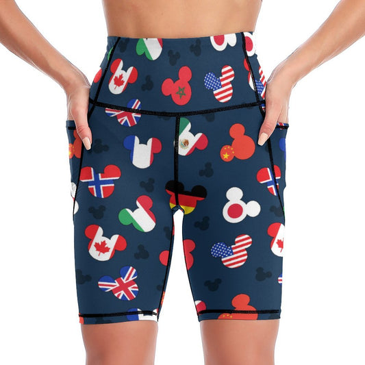 Mickey Flags Women's Knee Length Athletic Yoga Shorts With Pockets