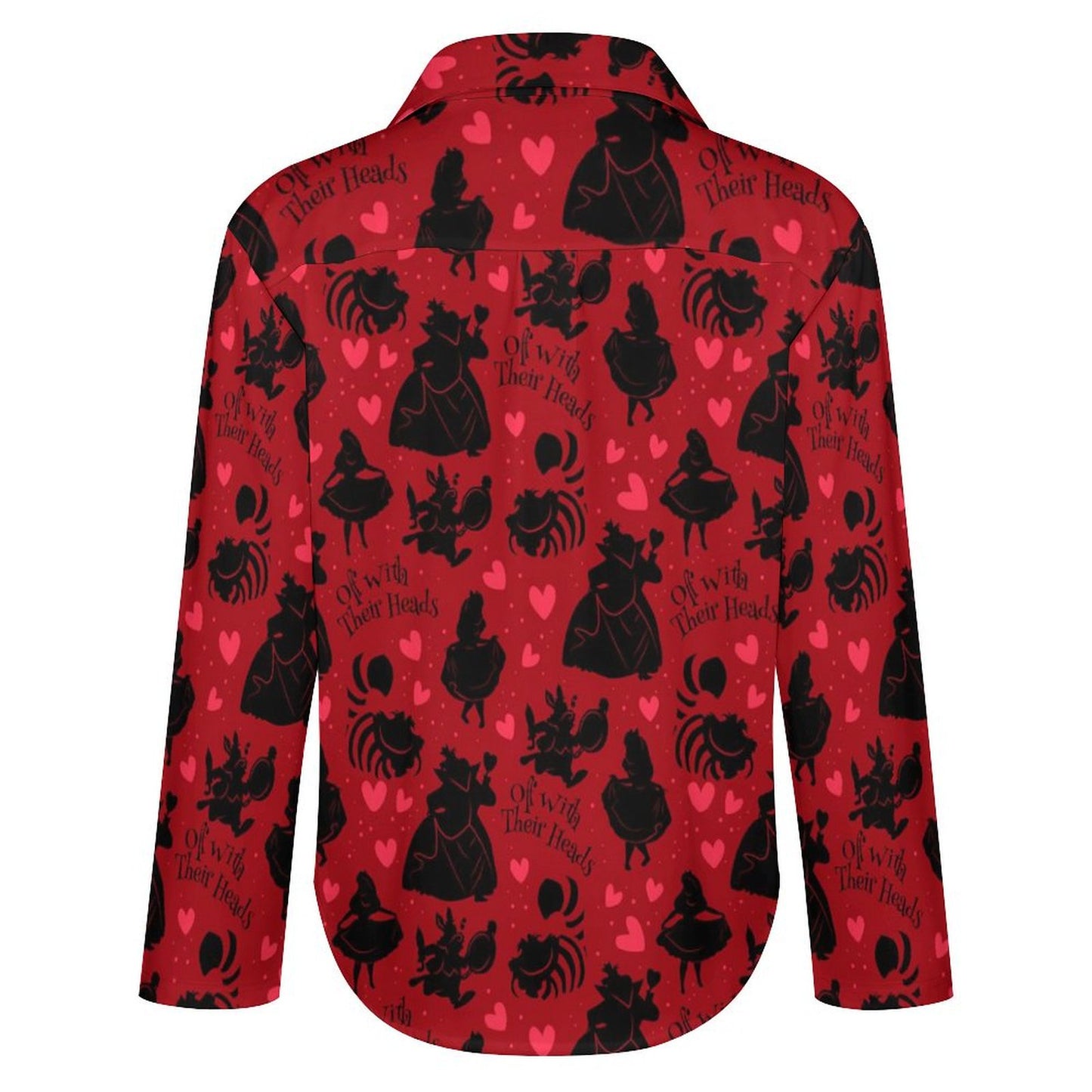Disney Alice In Wonderland Queen Of Hearts Off With Their Heads Long Sleeve Button Up Blouse