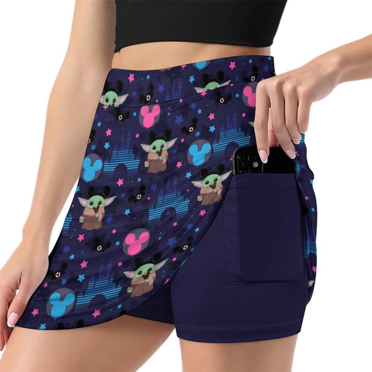 Baby Yoda Castles Athletic A-Line Skirt With Pocket Solid Shorts