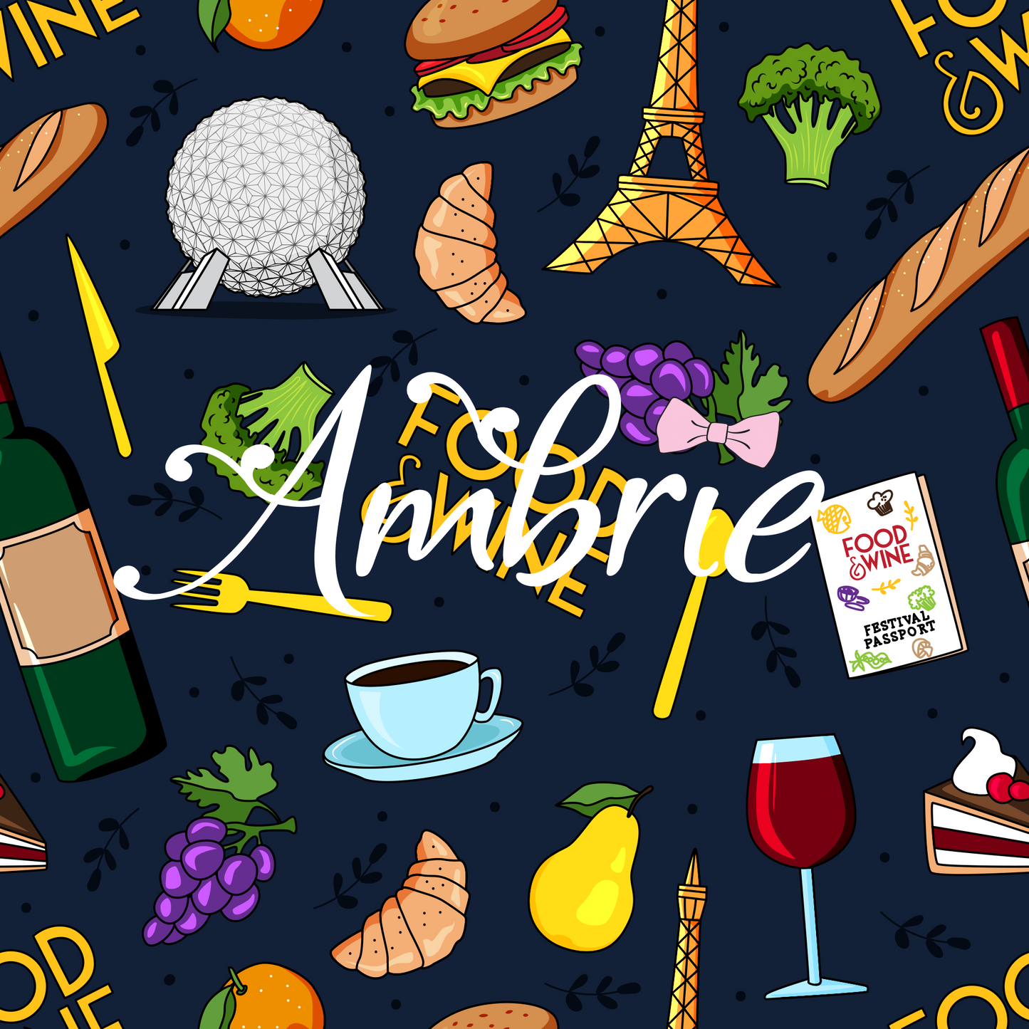 Food And Wine Seamless Pattern, Magical Cartoon Seamless pattern, Fabric Sublimation