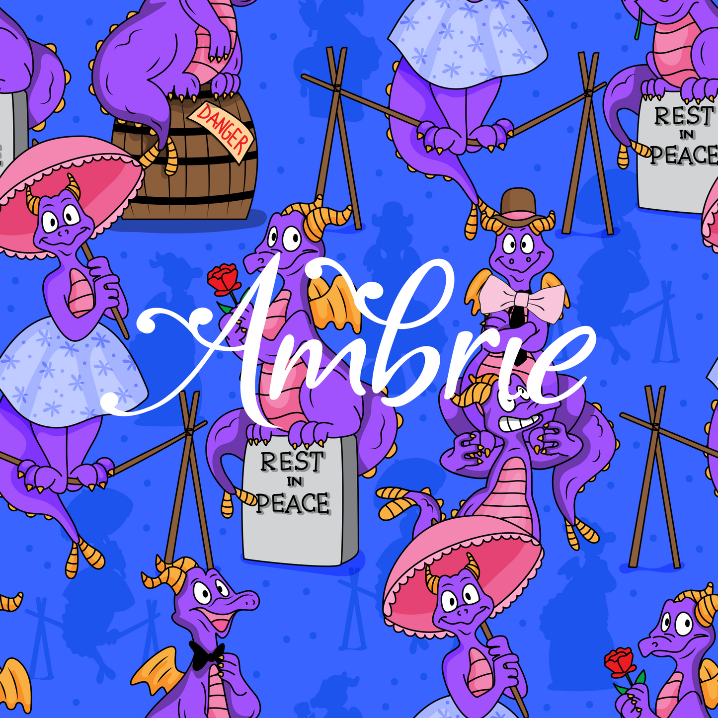 Haunted Mansion Figment Seamless Pattern, Magical Cartoon Seamless pattern, Fabric Sublimation