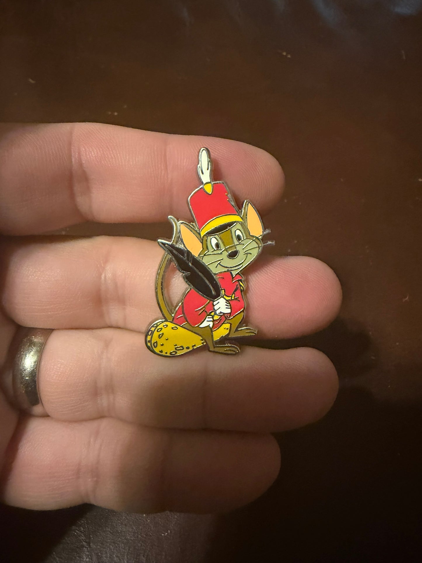 Disney Timothy Q. Mouse Pin Red Hat Holding Feather Quill Single, Dumbo Used