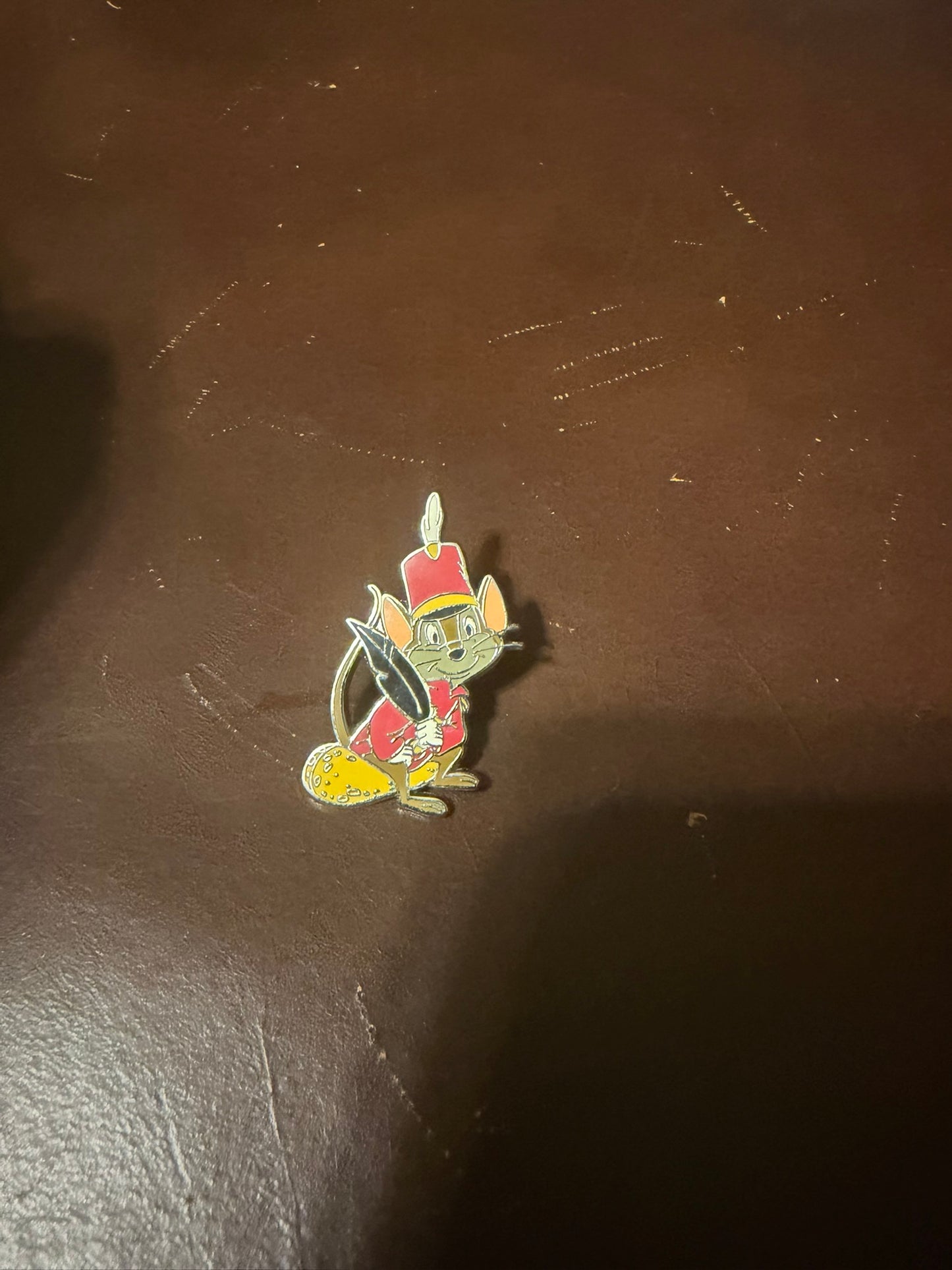 Disney Timothy Q. Mouse Pin Red Hat Holding Feather Quill Single, Dumbo Used