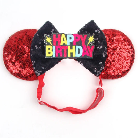Happy Birthday Disney Mouse Ears Adjustable Elastic Headband For Babies, Kids, And Adults