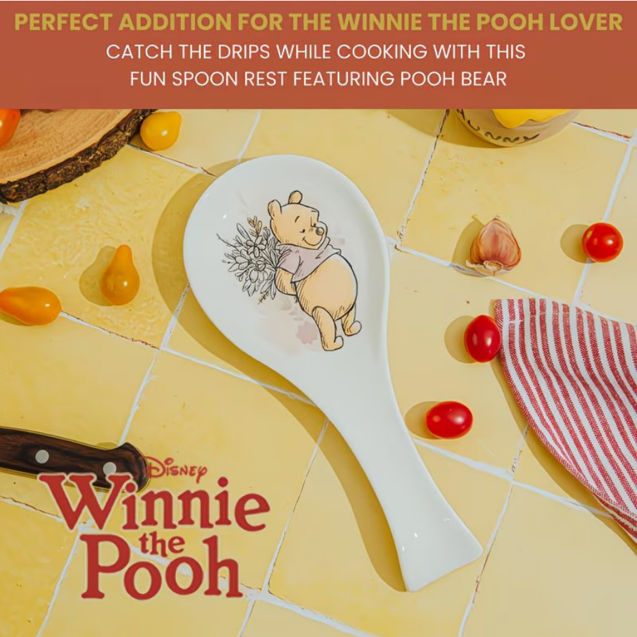 Disney Winnie the Pooh Floral Ceramic Spoon Rest Holder | Kitchen Organizer For Utensils To Keep Countertop Clean - Ambrie