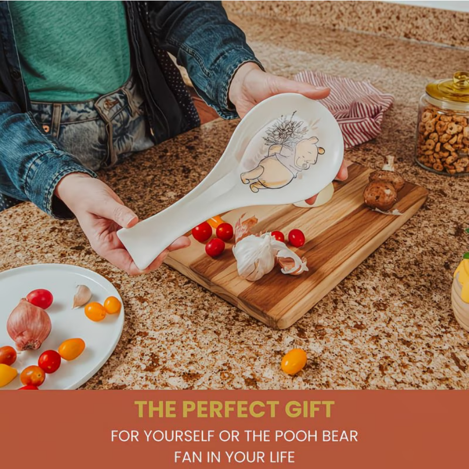 Disney Winnie the Pooh Floral Ceramic Spoon Rest Holder | Kitchen Organizer For Utensils To Keep Countertop Clean - Ambrie