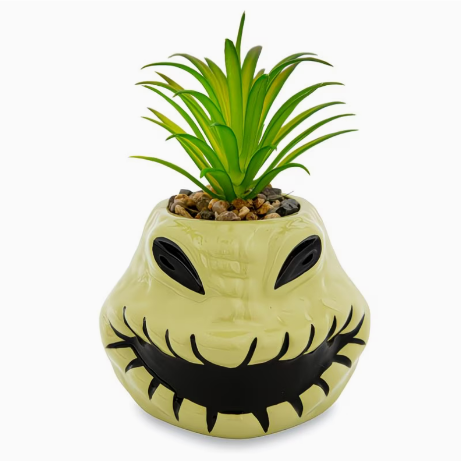 The Nightmare Before Christmas Oogie Boogie 4-Inch Ceramic Mini Planter With Artificial Succulent | Small Flower Pot For Crafts, Faux Indoor Plants For Desk Shelf, Cute Home Decor Trinket Tray - Ambrie