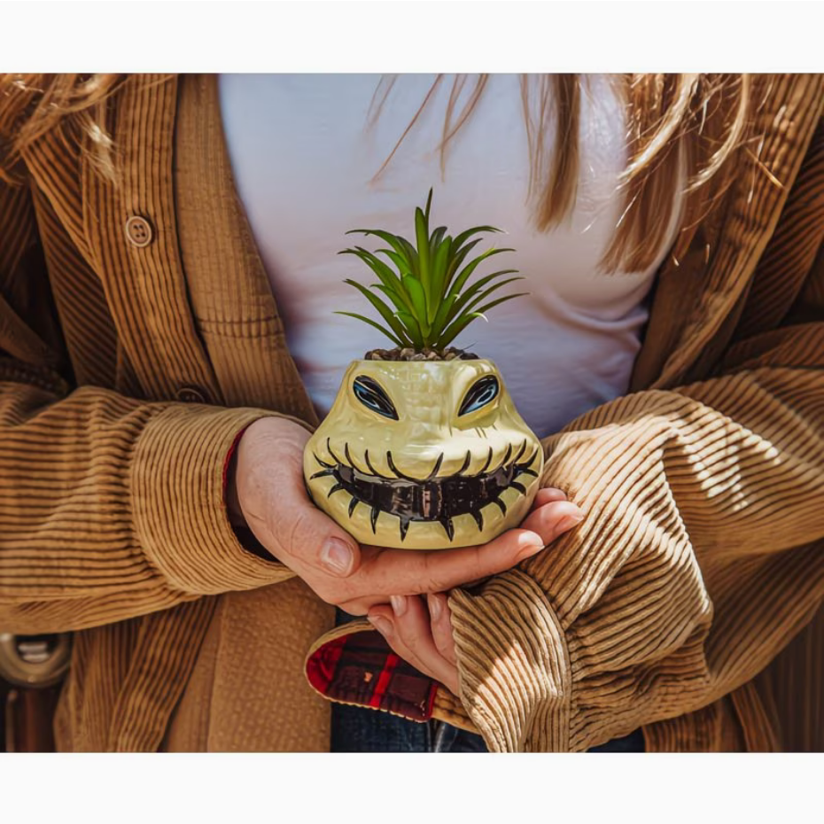 The Nightmare Before Christmas Oogie Boogie 4-Inch Ceramic Mini Planter With Artificial Succulent | Small Flower Pot For Crafts, Faux Indoor Plants For Desk Shelf, Cute Home Decor Trinket Tray - Ambrie