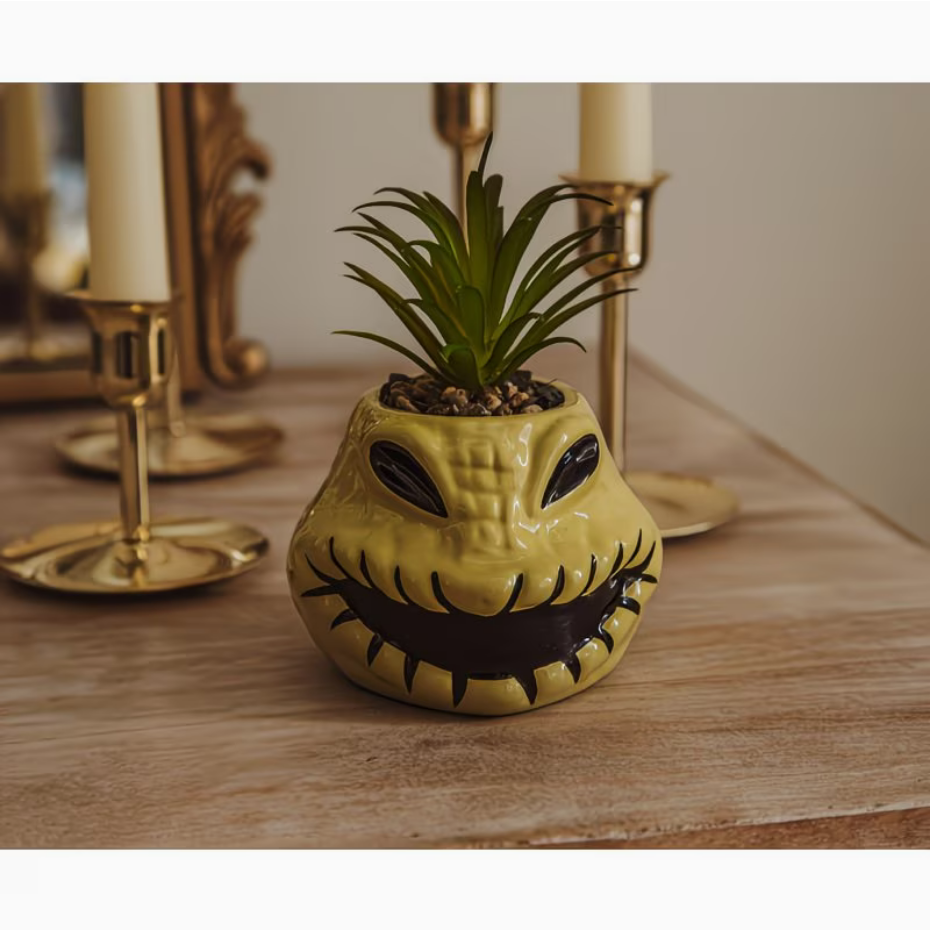 The Nightmare Before Christmas Oogie Boogie 4-Inch Ceramic Mini Planter With Artificial Succulent | Small Flower Pot For Crafts, Faux Indoor Plants For Desk Shelf, Cute Home Decor Trinket Tray - Ambrie