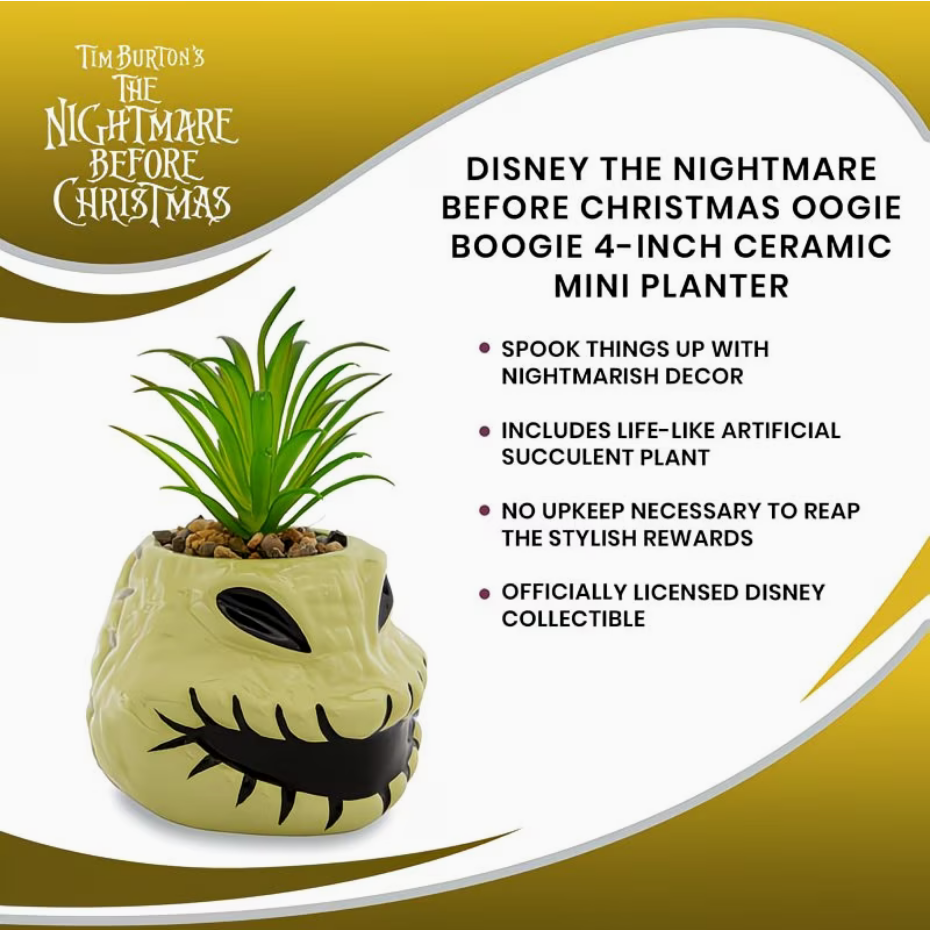The Nightmare Before Christmas Oogie Boogie 4-Inch Ceramic Mini Planter With Artificial Succulent | Small Flower Pot For Crafts, Faux Indoor Plants For Desk Shelf, Cute Home Decor Trinket Tray - Ambrie