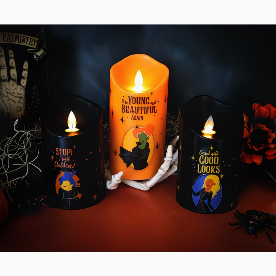 Hocus Pocus Set of 3 LED Flickering Flameless Candles With Automatic Timers | Officially Licensed Collectible - Ambrie