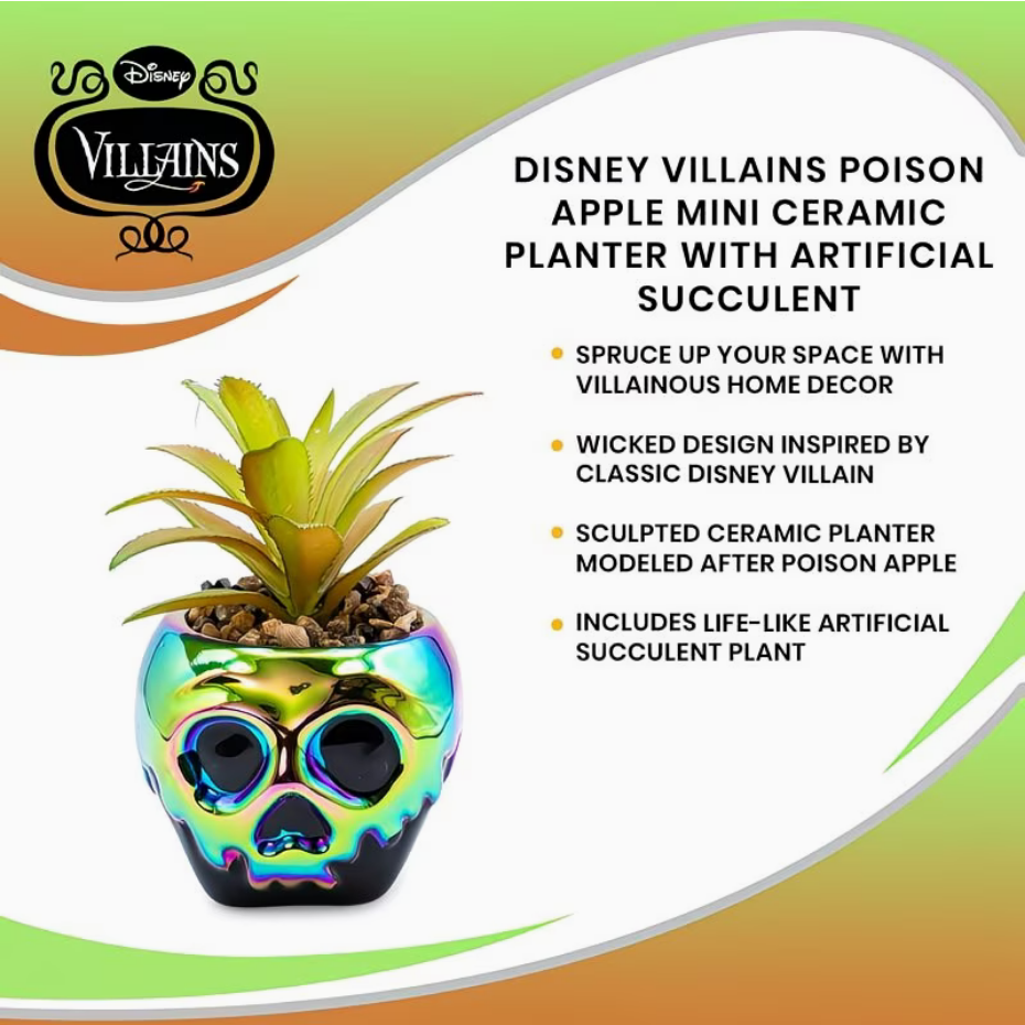 Disney Villains Poison Apple Mini Ceramic Planter with Artificial Succulent - Ambrie