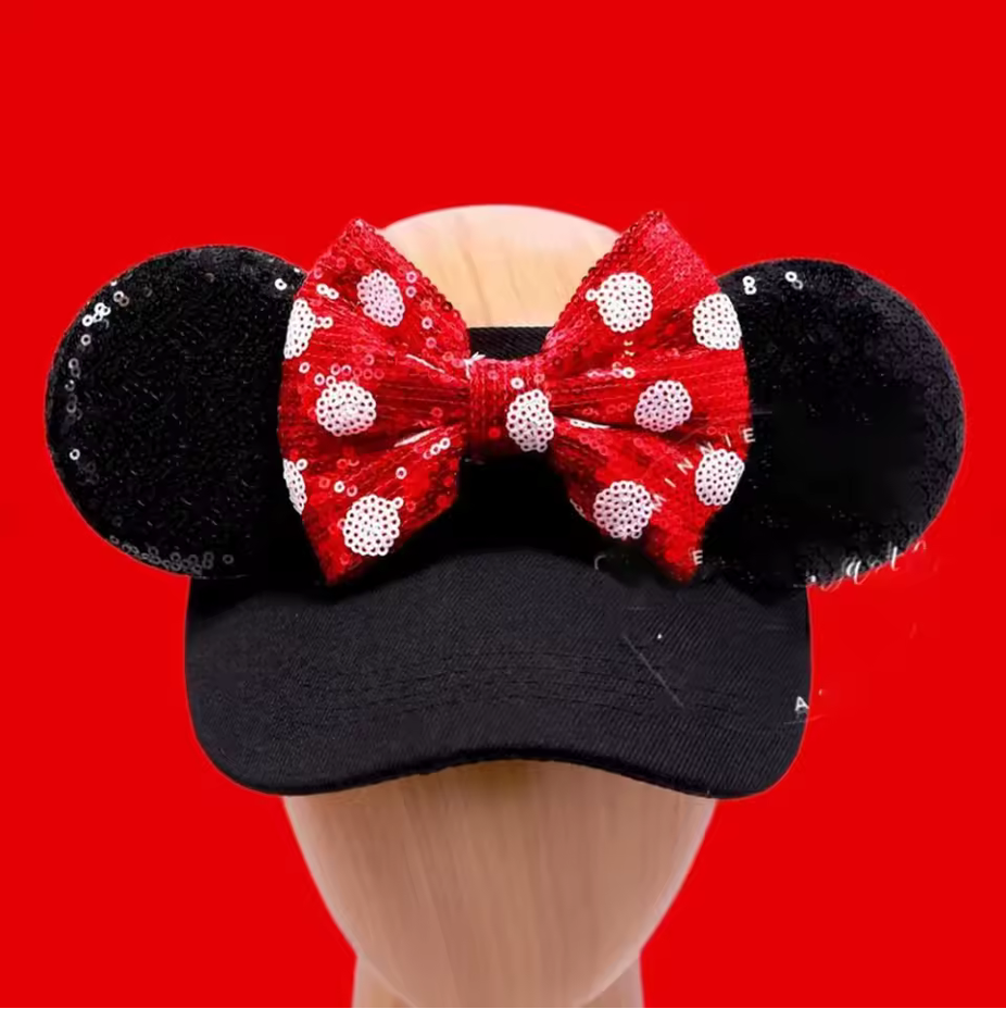 Black With Red And White Bow Mouse Ear Headband – Adult