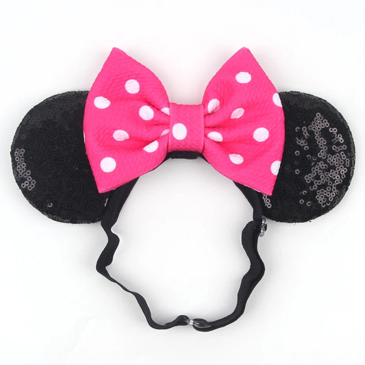 Pink Bow Disney Mouse Ears Adjustable Elastic Headband For Babies, Kids, And Adults