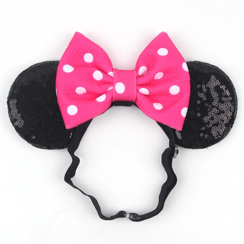 Pink Bow Disney Mouse Ears Adjustable Elastic Headband For Babies, Kids, And Adults