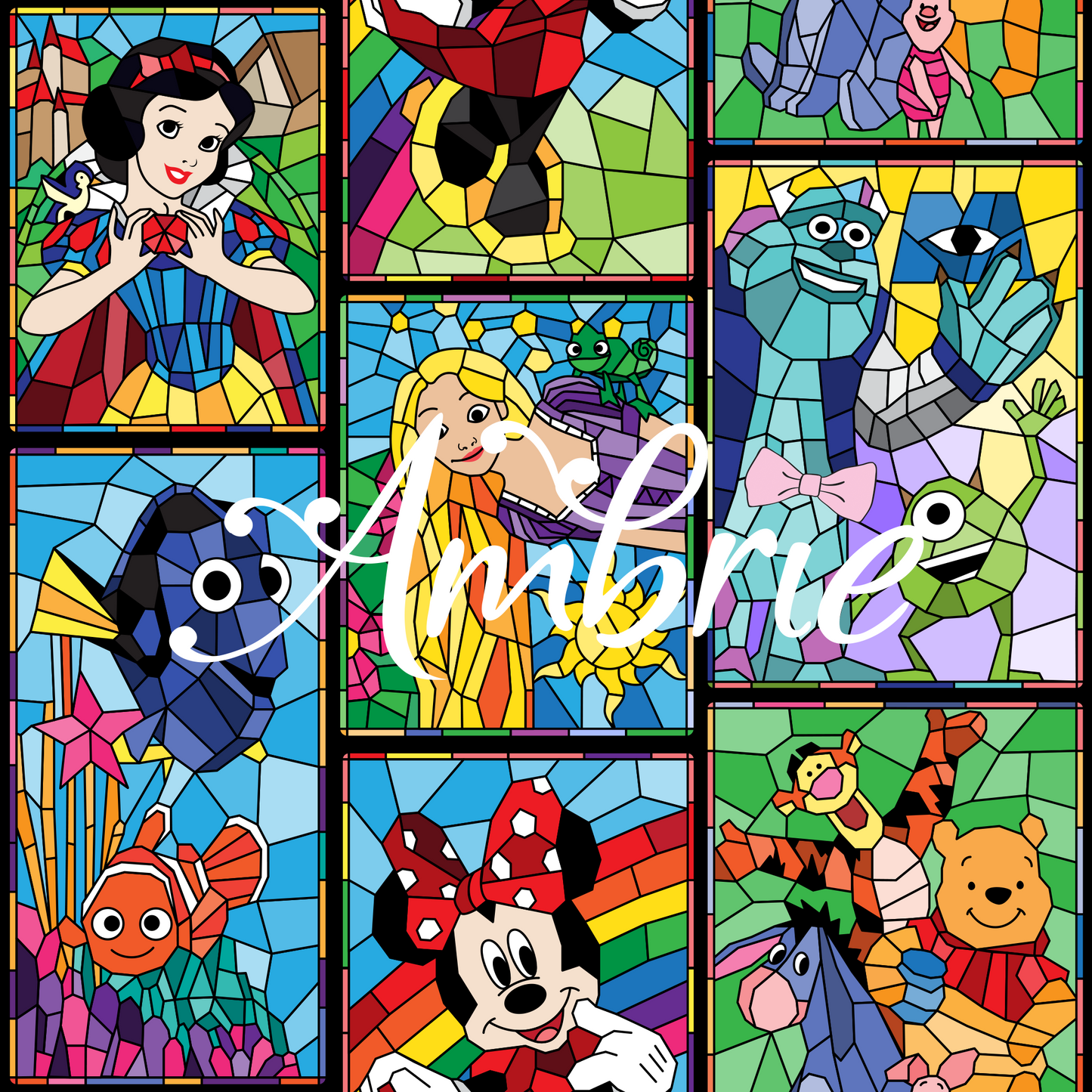 Stained Glass Seamless Pattern, Magical Cartoon Seamless pattern, Fabric Sublimation