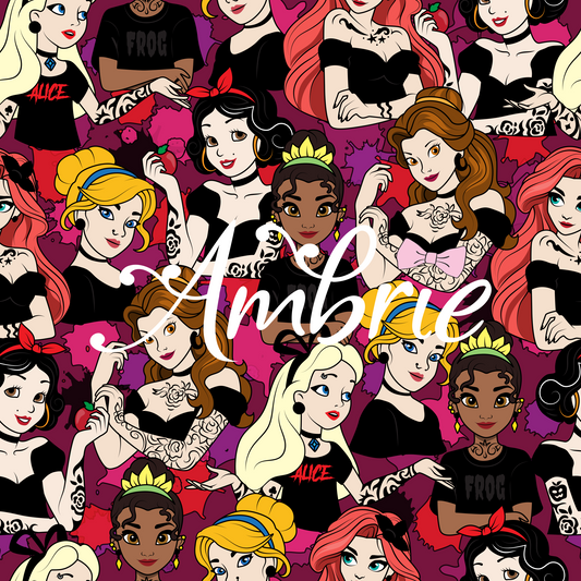 Tattoo Princess Pattern, Magical Cartoon Seamless pattern, Fabric Sublimation