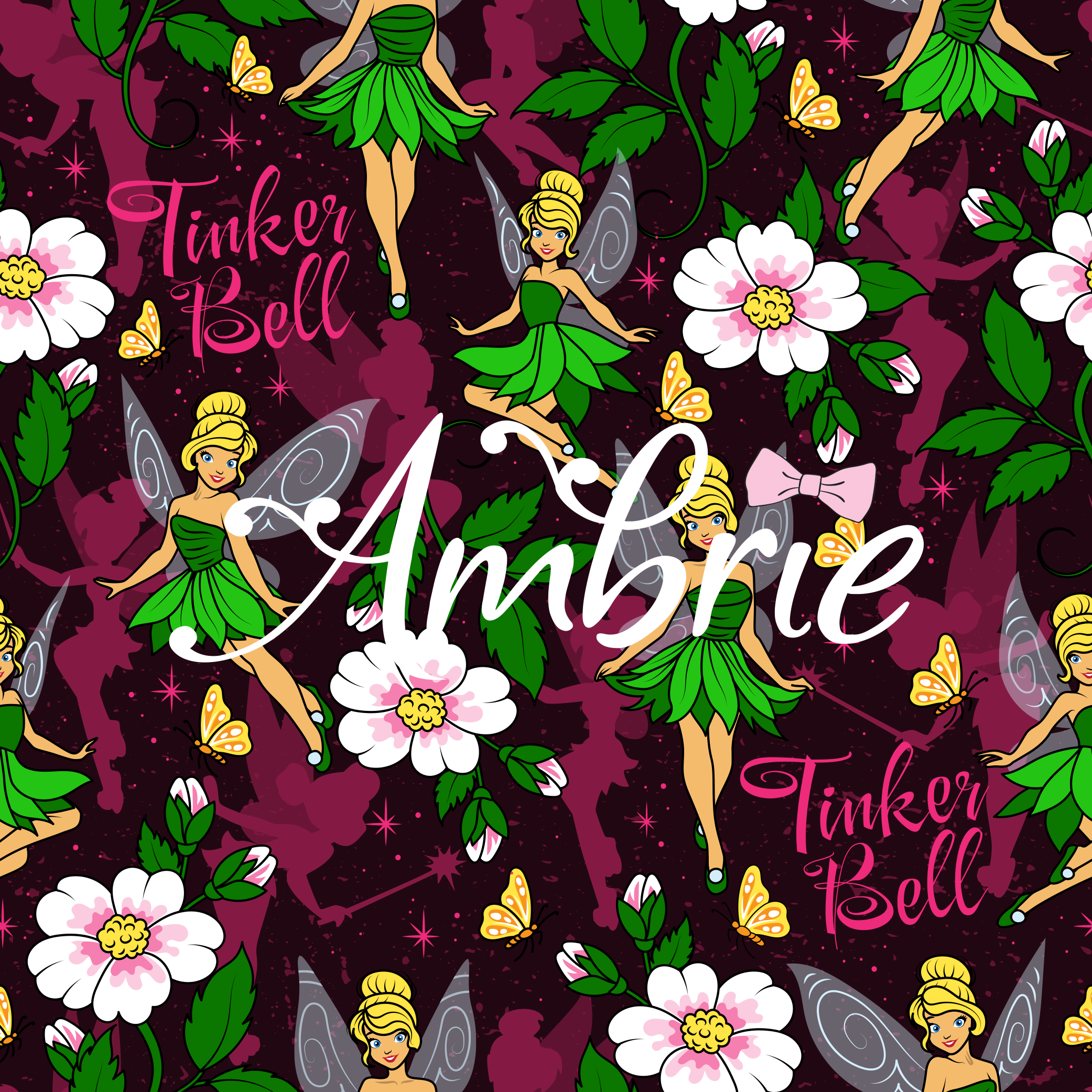 Tinkerbell Seamless Pattern, Magical Cartoon Seamless pattern, Fabric ...