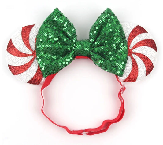 Peppermint Green Bow Disney Mouse Ears Adjustable Elastic Headband For Babies, Kids, And Adults