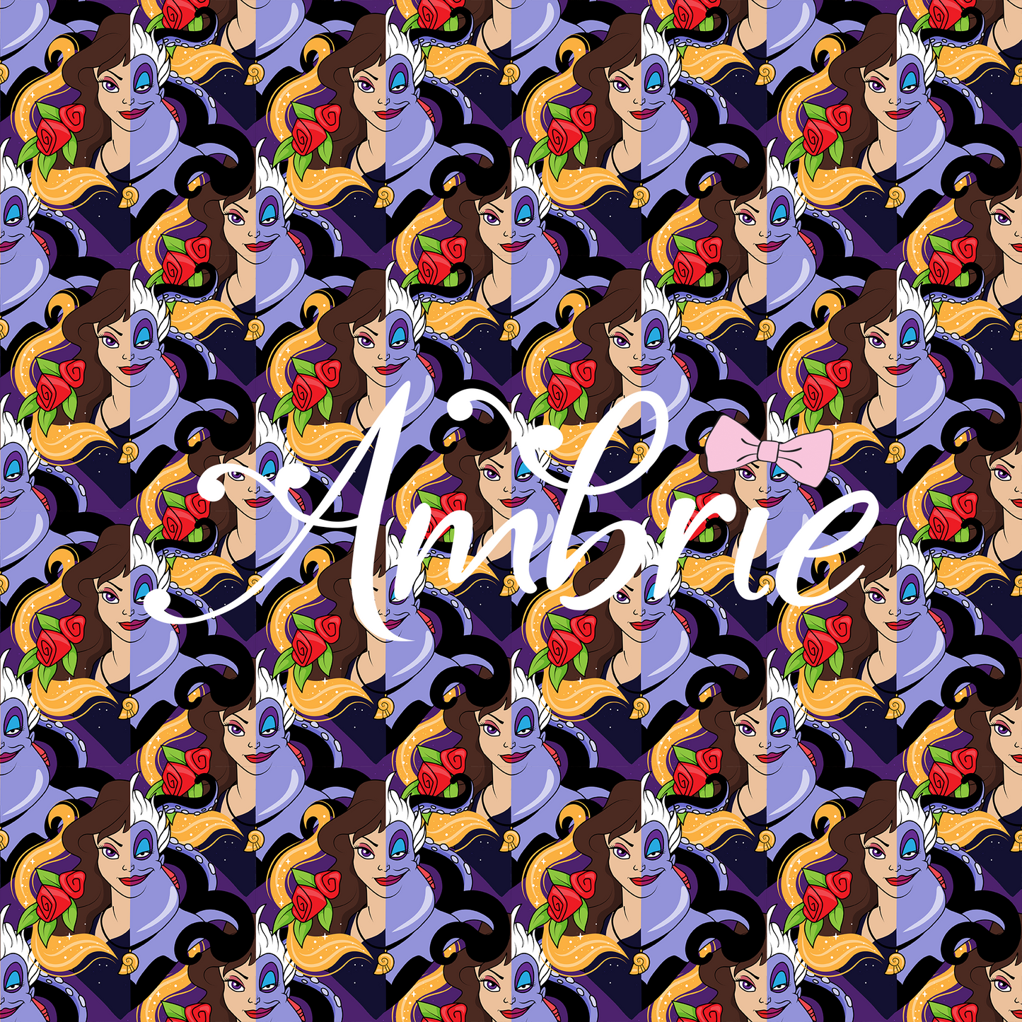 Ursula Seamless Pattern, Magical Cartoon Seamless pattern, Fabric Sublimation