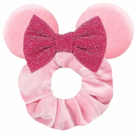 Pink With Dark Pink Bow Scrunchie