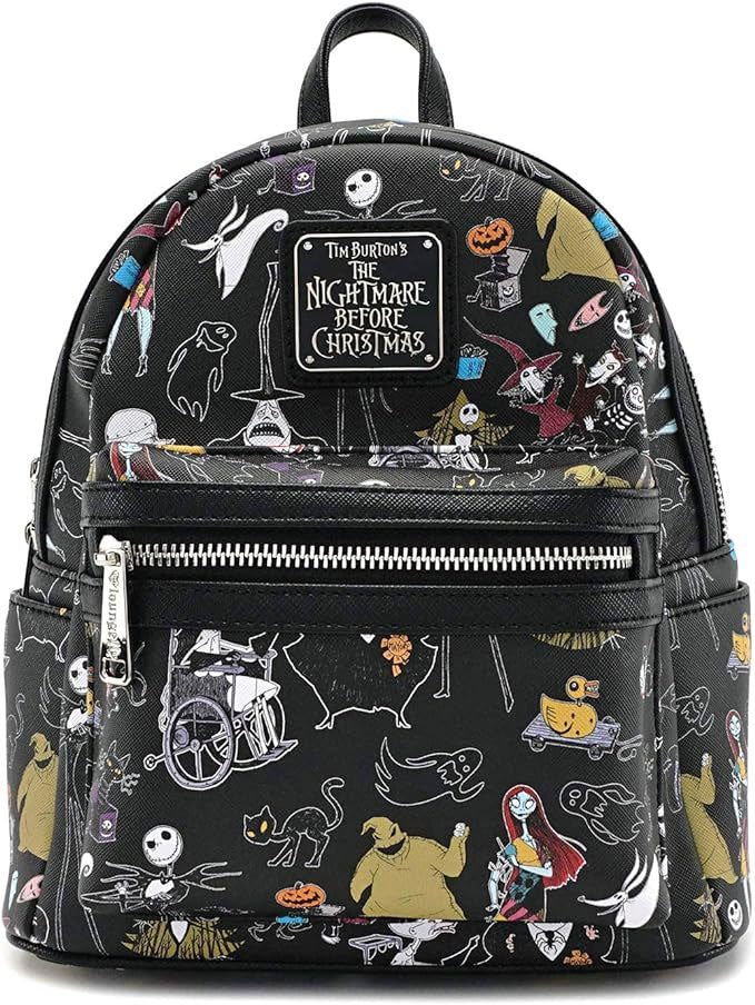 Disney Nightmare Before Christmas All Over Print Womens Double Strap Shoulder Bag Purse Backpack