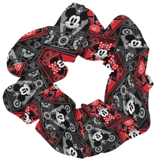 Steamboat Mickey And Minnie Cards Hair Scrunchie