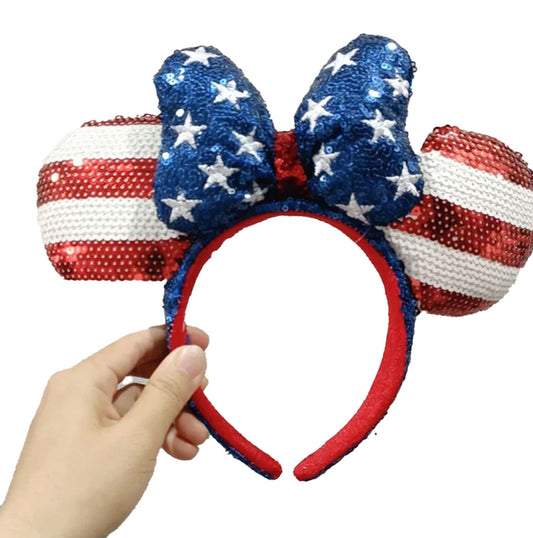 Red White And Blue Sequin Disney Mickey Ears For Adults Headband Hair Accessory