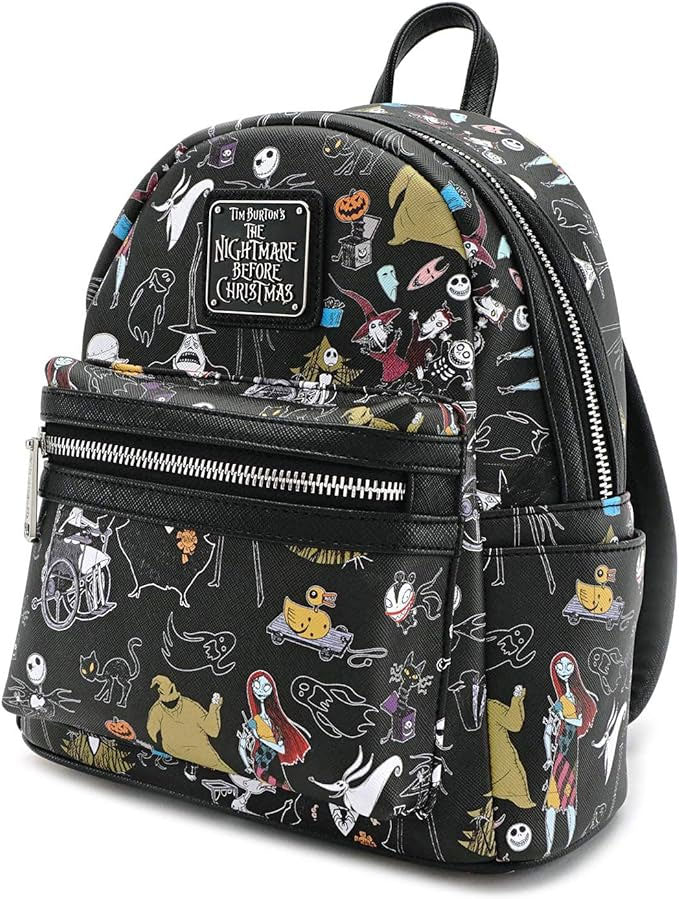 Disney Nightmare Before Christmas All Over Print Womens Double Strap Shoulder Bag Purse Backpack