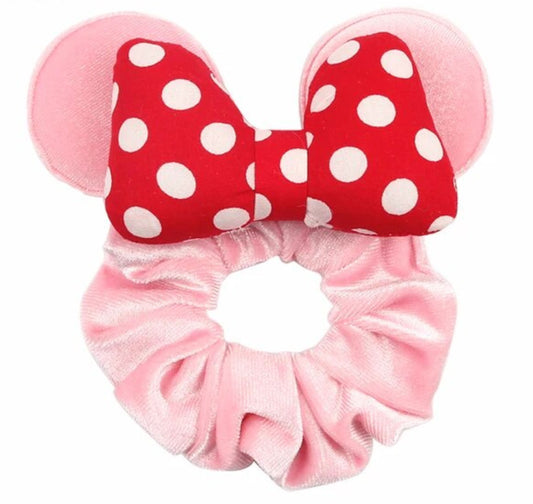 Pink With Red Bow With White Polka Dots Scrunchie