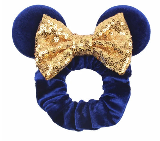 Blue With Gold Bow Scrunchie