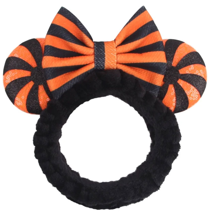 Disney Orange Pinwheels Orange And Black Bow Headband Ears