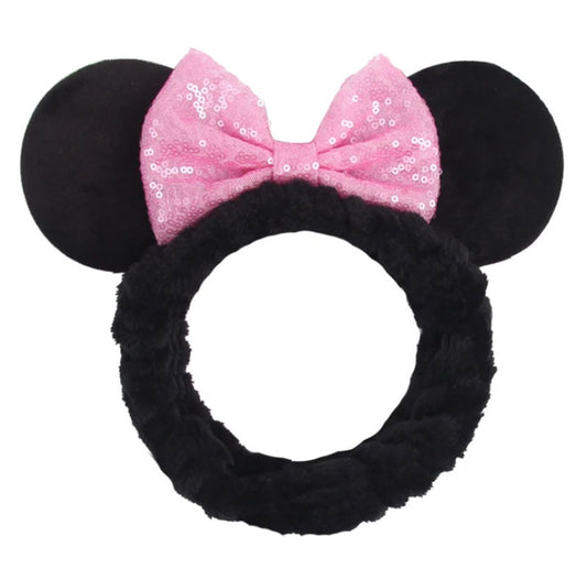 Disney Black With Pink Sequin Bow Headband Ears