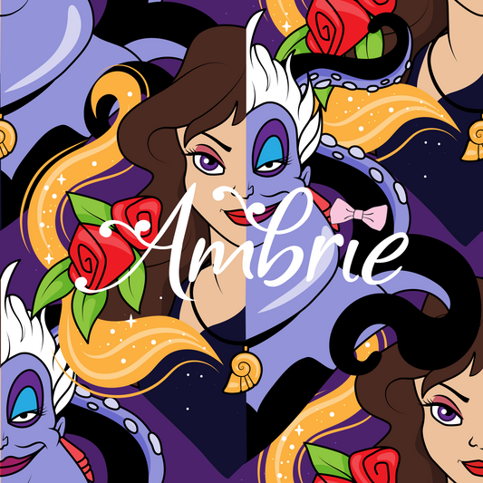 Ursula Seamless Pattern, Magical Cartoon Seamless pattern, Fabric Sublimation