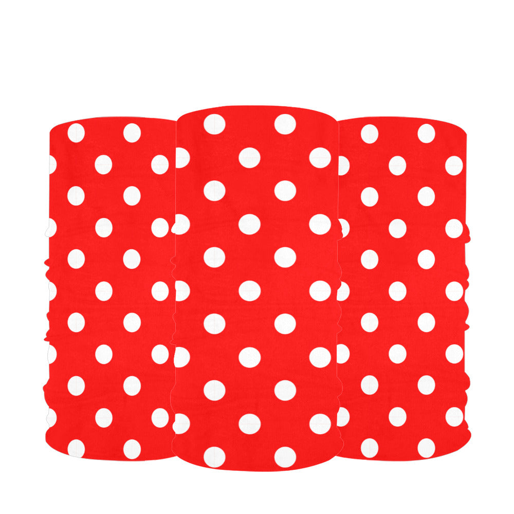 Red With White Polka Dots Multifunctional Headwear (Pack of 3)