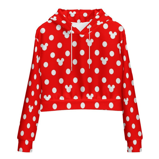 Red With White Mickey Polka Dots Women's Cropped Hoodie