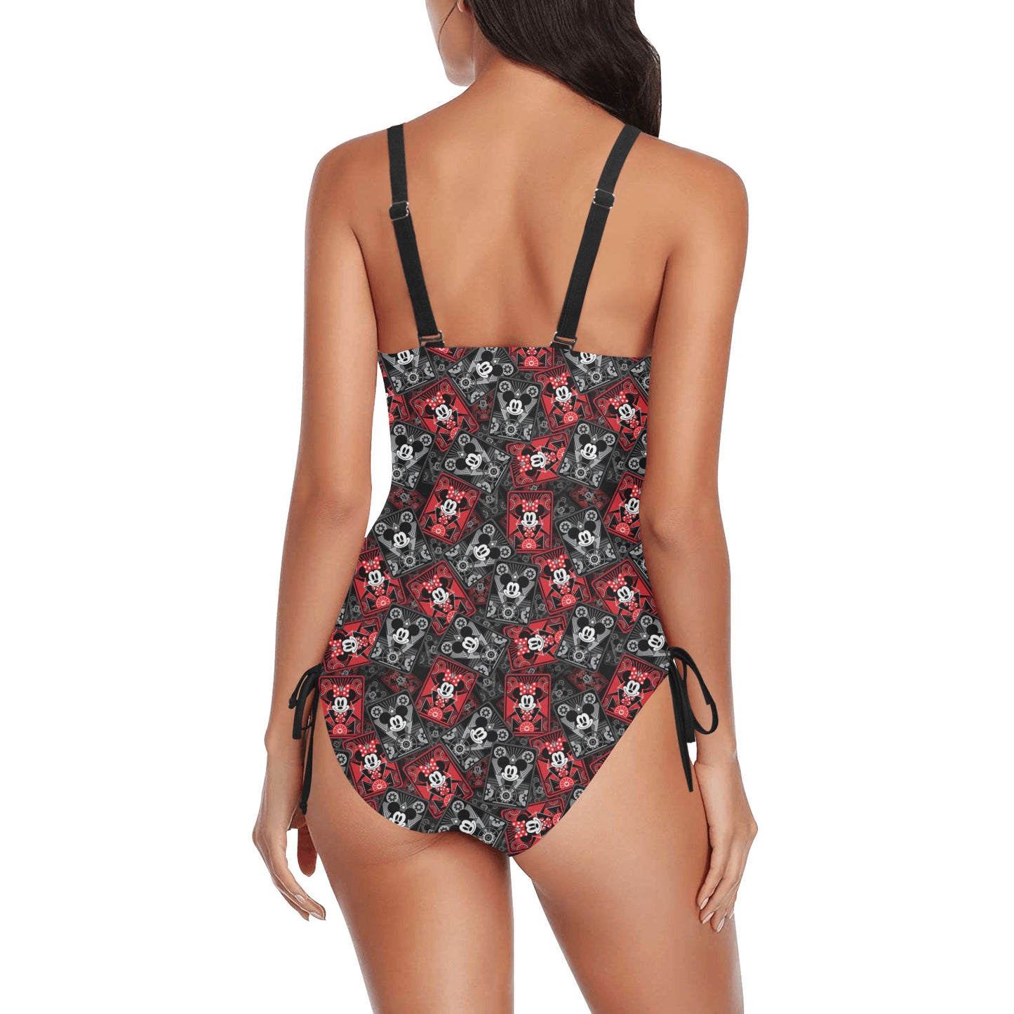Steamboat Mickey And Minnie Cards Drawstring Side Women's One-Piece Swimsuit