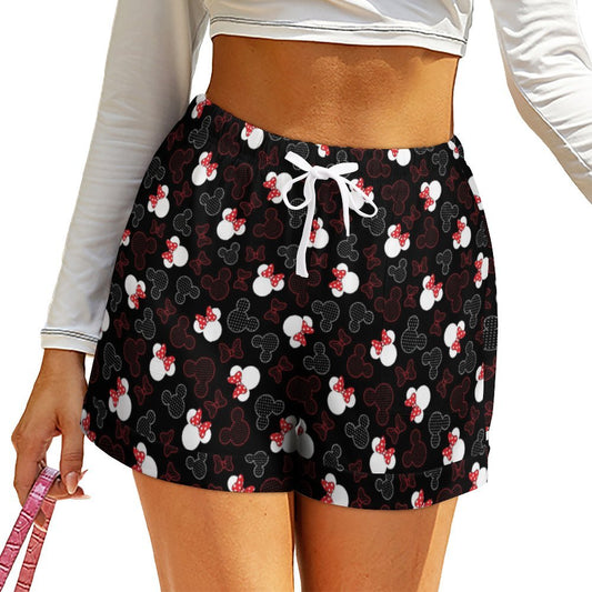 Mickey And Minnie Dots Women's High-Waisted Loose Shorts With Pockets