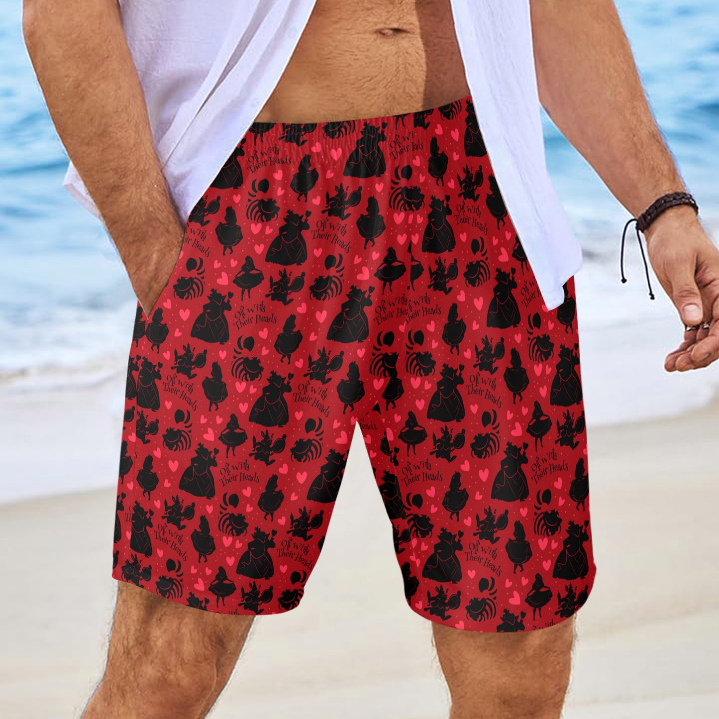 Disney Alice In Wonderland Queen Of Hearts Off With Their Heads Men's Swim Trunks Swimsuit