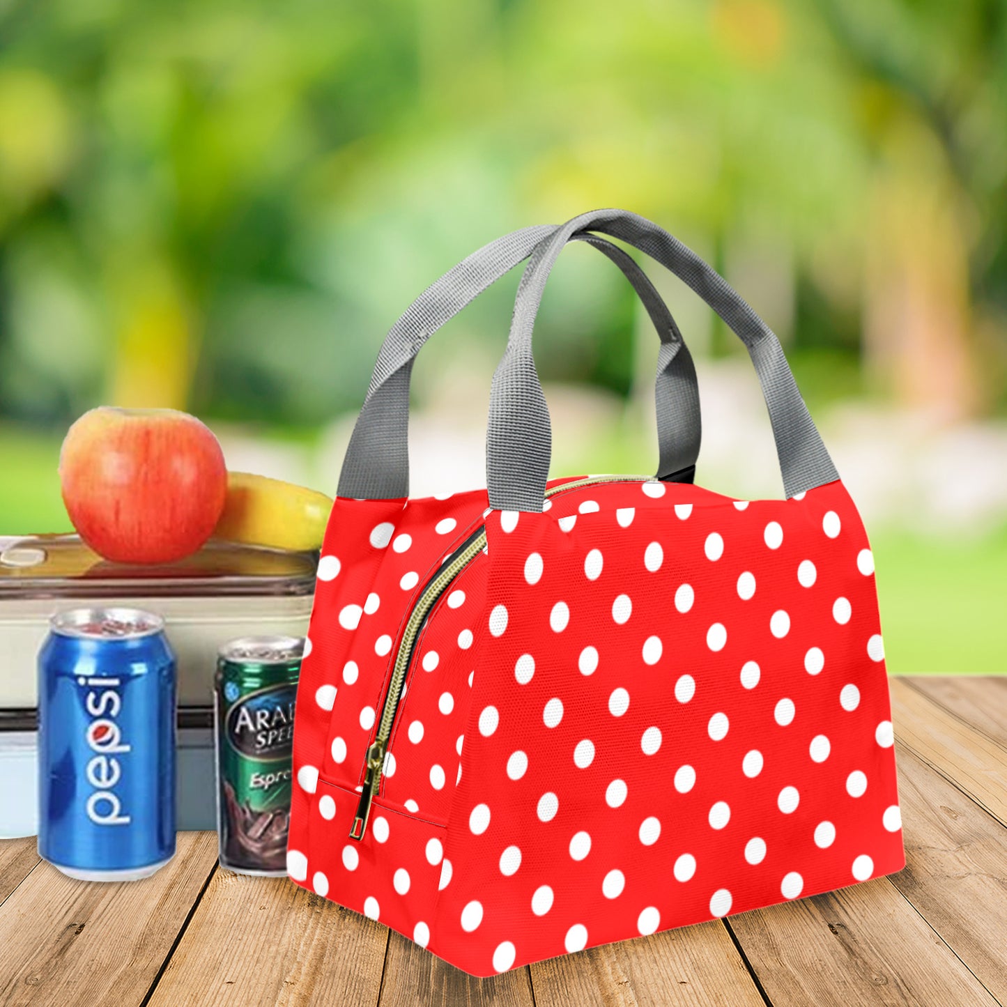 Red With White Polka Dots Portable Lunch Bag