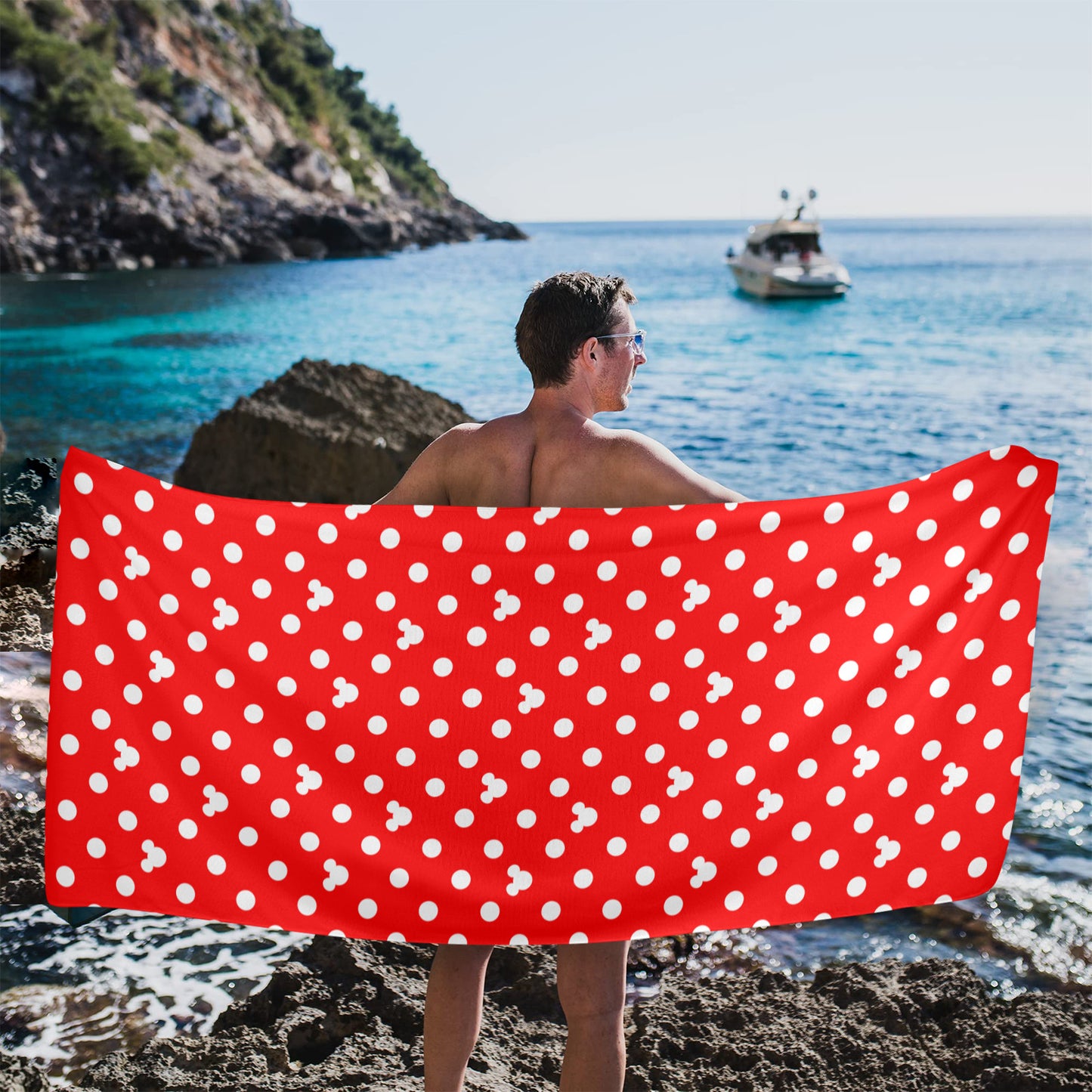 Red With White Mickey Poalk Dots Beach Towel