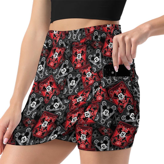 Steamboat Mickey And Minnie Cards Athletic A-Line Skirt With Pocket