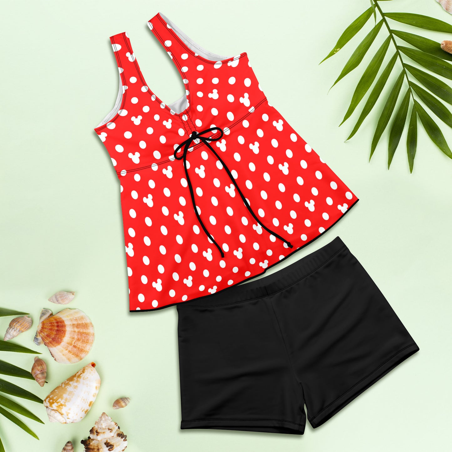 Red With White Mickey Polka Dots Two Piece Tankini Women's Swimsuit