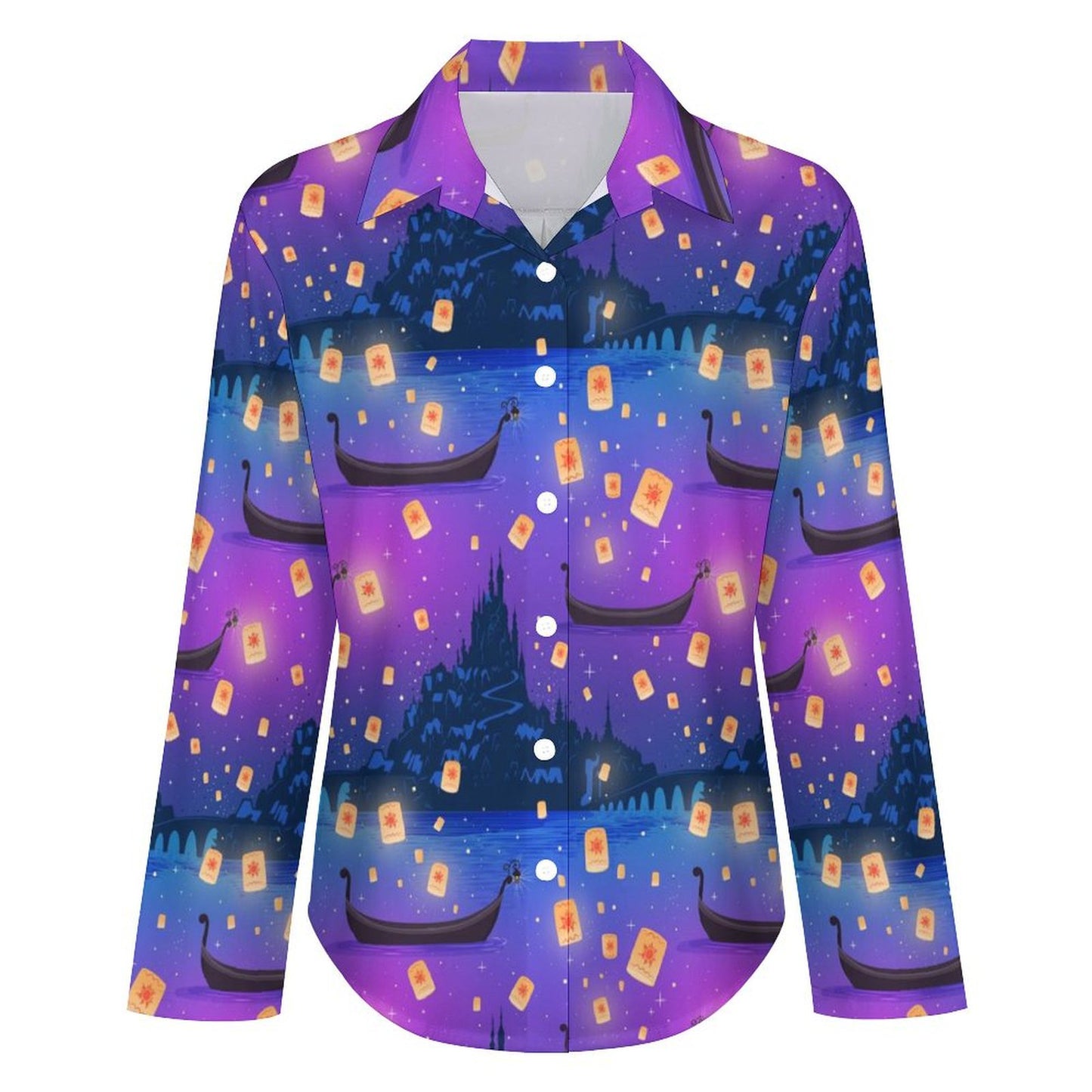 Floating Lanterns Long Sleeve Button Up Blouse
