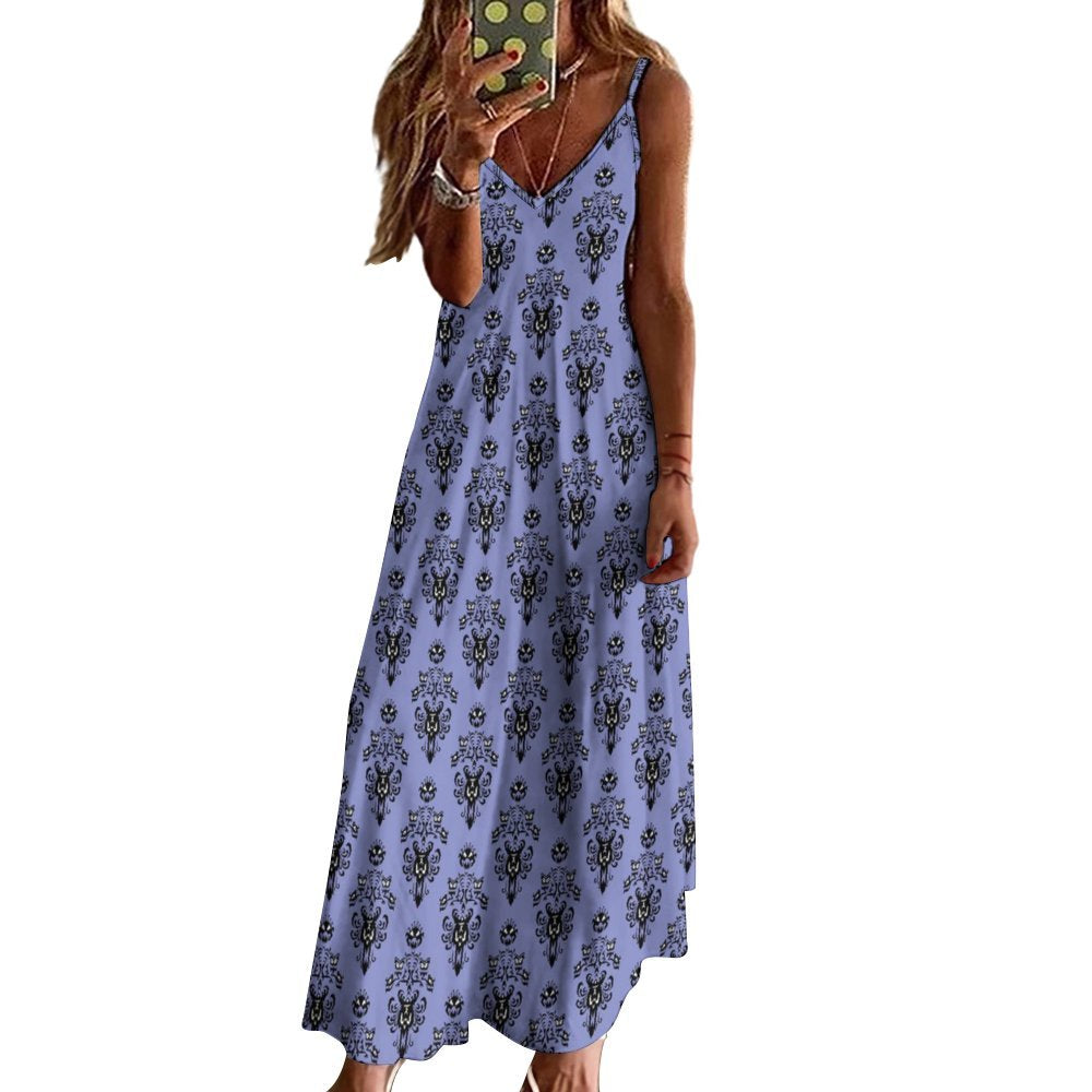 Haunted Mansion Wallpaper Women's Summer Slip Long Dress