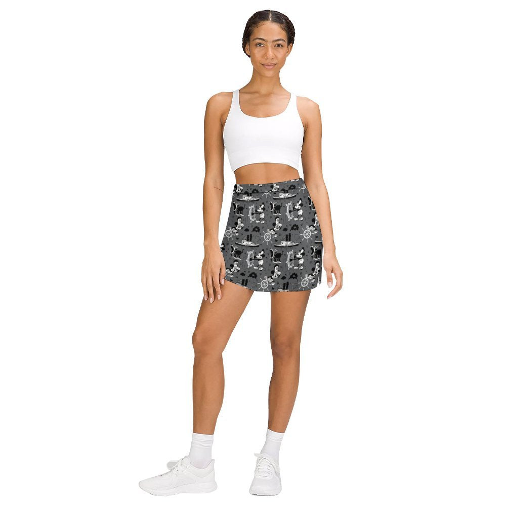Steamboat Mickey Athletic A-Line Skirt With Pocket Solid Shorts