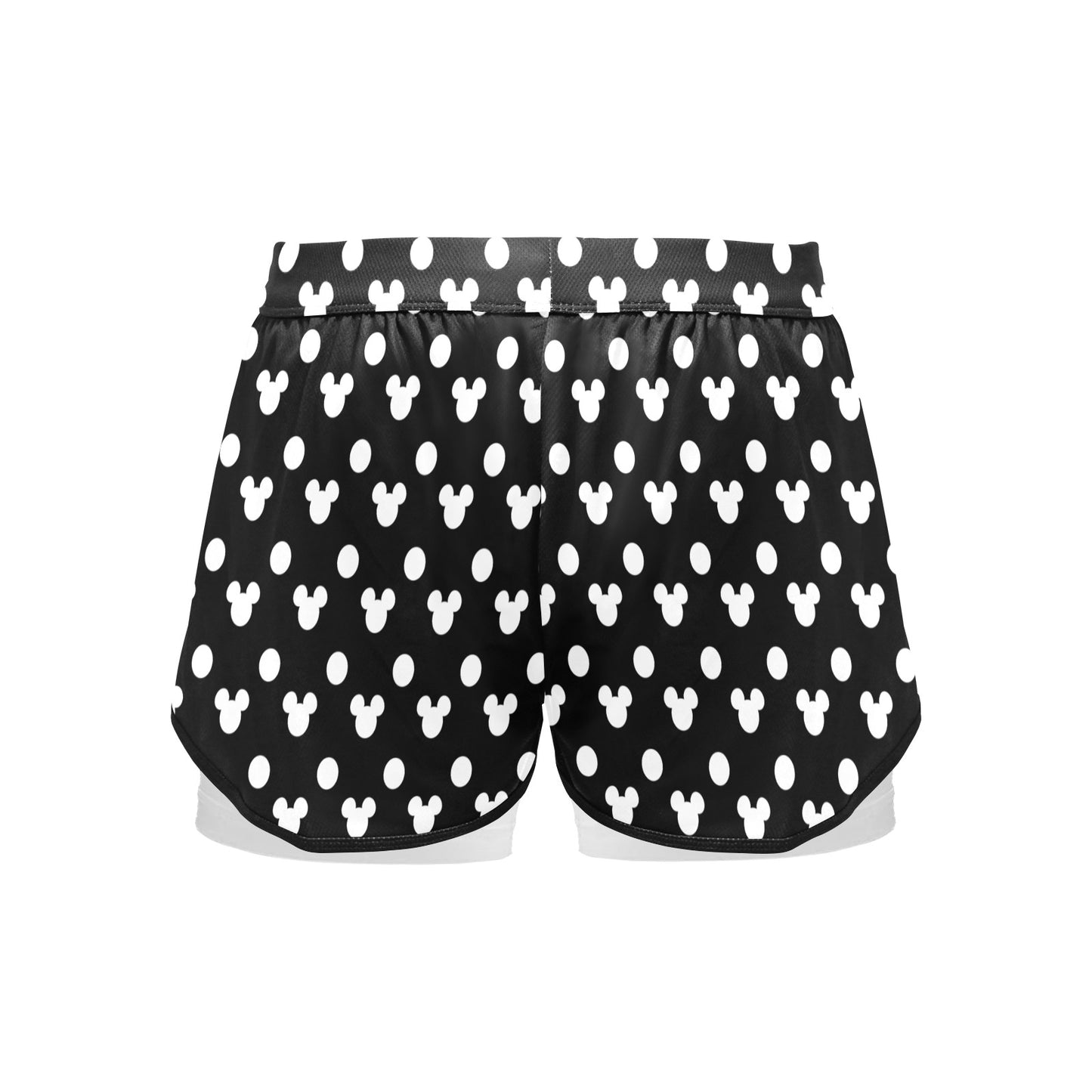 Black With White Mickey Polka Dots Women's Sports Shorts With Compression Liner