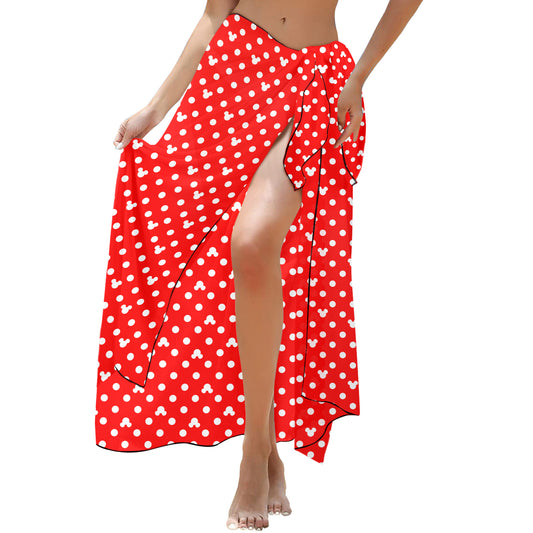 Red With White Mickey Polka Dots Long Beach Sarong Wrap